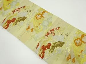 アンティーク　地紙に松・梅・古典柄模様織り出し袋帯（材料）